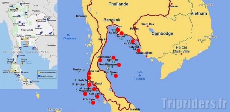 Les îles et aeroports en Thaïlande