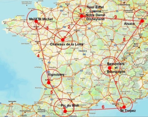 Carte de notre trajet en France