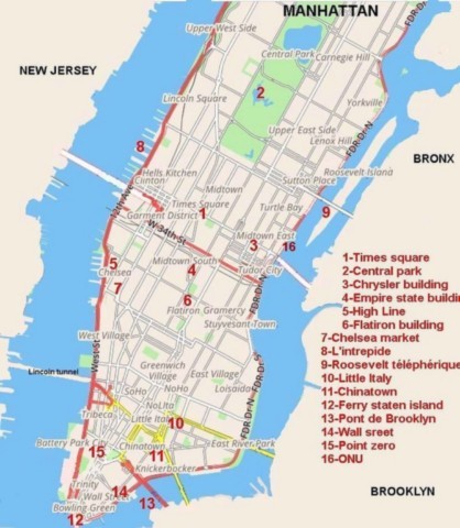 Carte pour visites de Manhattan