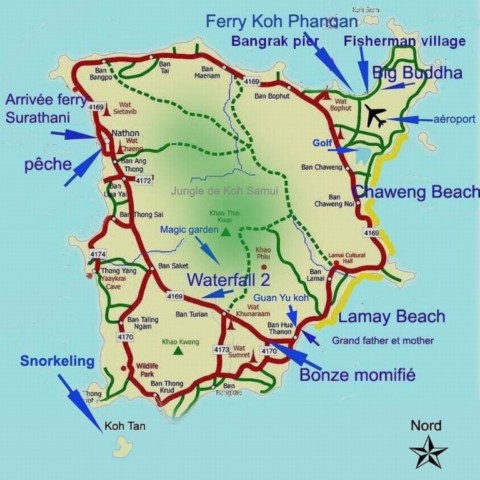 carte de Samui avec les visites a faire
